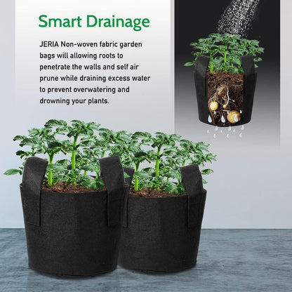 JERIA 24-Pack 5 Gallon Nonwoven Grow Bags, Plant Grow Bags，Heavy Duty Aeration Fabric Pots with Durable Handles, Come with 24 Pcs Plant Labels