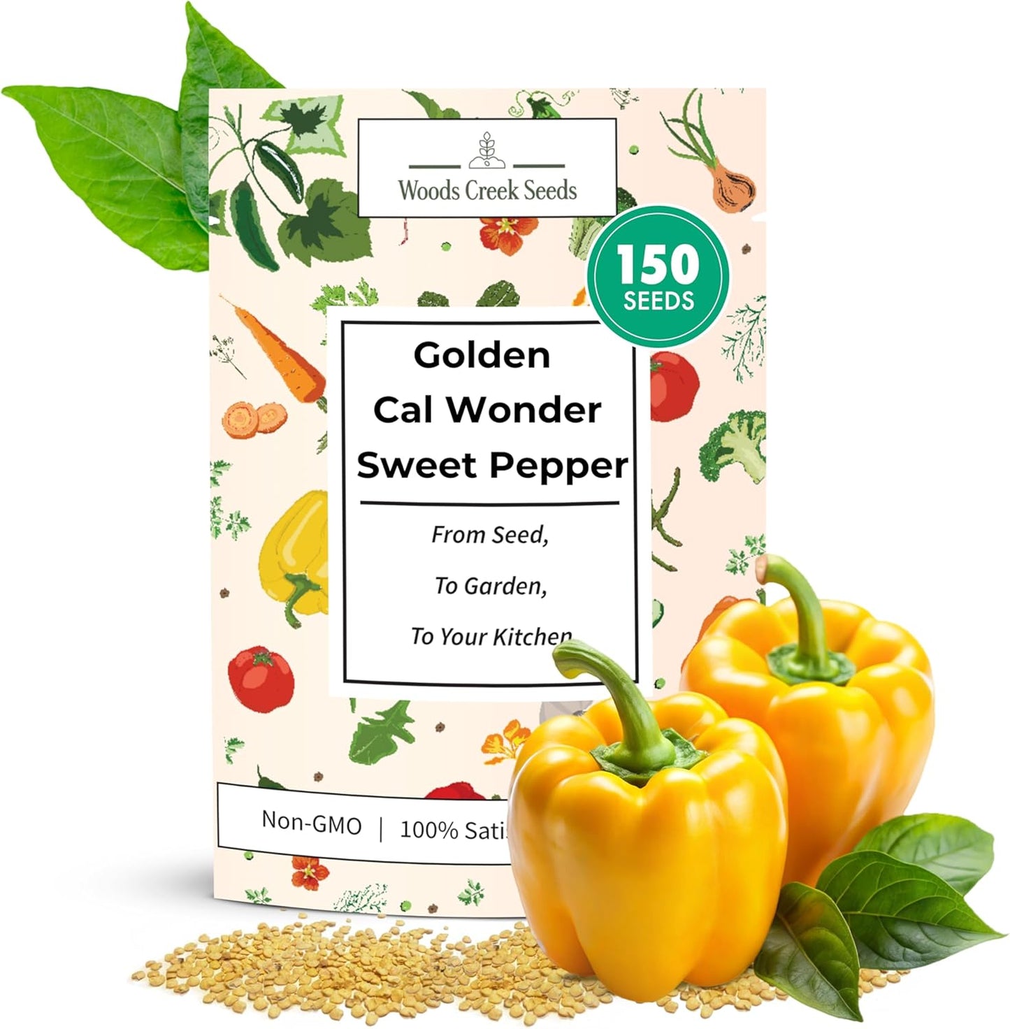 Woods Creek Seeds: Golden Cal Wonder Sweet Pepper Seeds for Planting - Non-GMO and Heirloom Bell Pepper Seeds for Planting Outdoors or Indoors for Home Plant Gardens - Sweet Golden Bell Peppers Seed