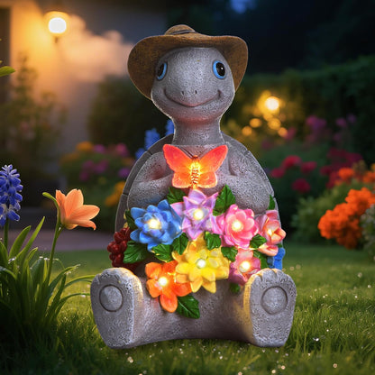 Solar Garden Outdoor Statues Turtle with 8 LED Lights, Yard Decor Tortoise for Patio, Balcony, Porch Ornament, Birthday Gifts for Mom, Housewarming Gifts for Women