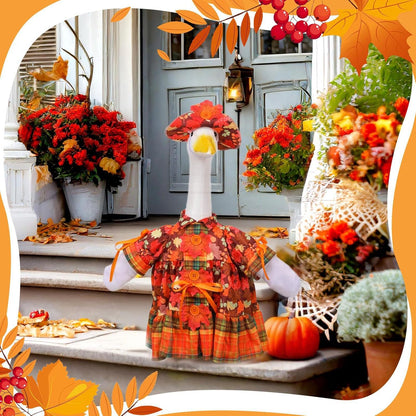 Fall Porch Goose Outfit Set for 23'' Plastic Statue Lawn Porch Goose Clothes with Thanksgiving Day Maple Leaf Skirt Hat Costume for Indoor Outdoor Patio Yard Lawn Art Decor