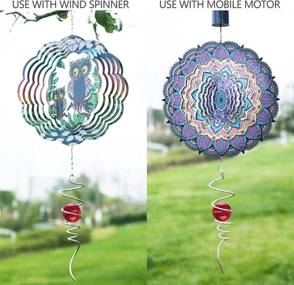 Gazing Ball Spiral Tail Wind Spinner Stabilizer, Garden Decorations Stainless Steel Metal with Hook & Red Crystal Glass Orb Outdoor Hanging Decor Kinetic Yard 3D Swivel Art Sun Catchers