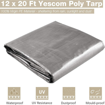 Yescom 12x20 Ft 10 Mil Poly Tarp Protective Cover Tarpaulin Heavy Duty Reversible Silver Black Tarps