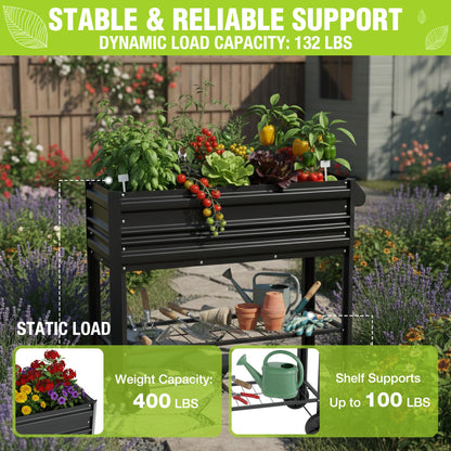 WORKPRO Galvanized Raised Garden Bed with Legs & Wheels, 37x14.6x31.6in, 400LB Capacity Elevated