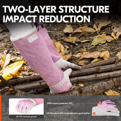 Vgo... 1-Pair Premium Geniune Goat Leather Extra-long Cuff Thornproof, Anti-abrasion, Anti-Impact Gardening Gloves (Size M, White, GA9659)