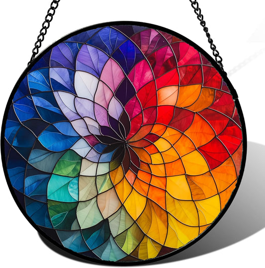 Stained Glass Window Hanging - Colorful Flowers Sun Catcher for Door Terrace Garden Home Decor