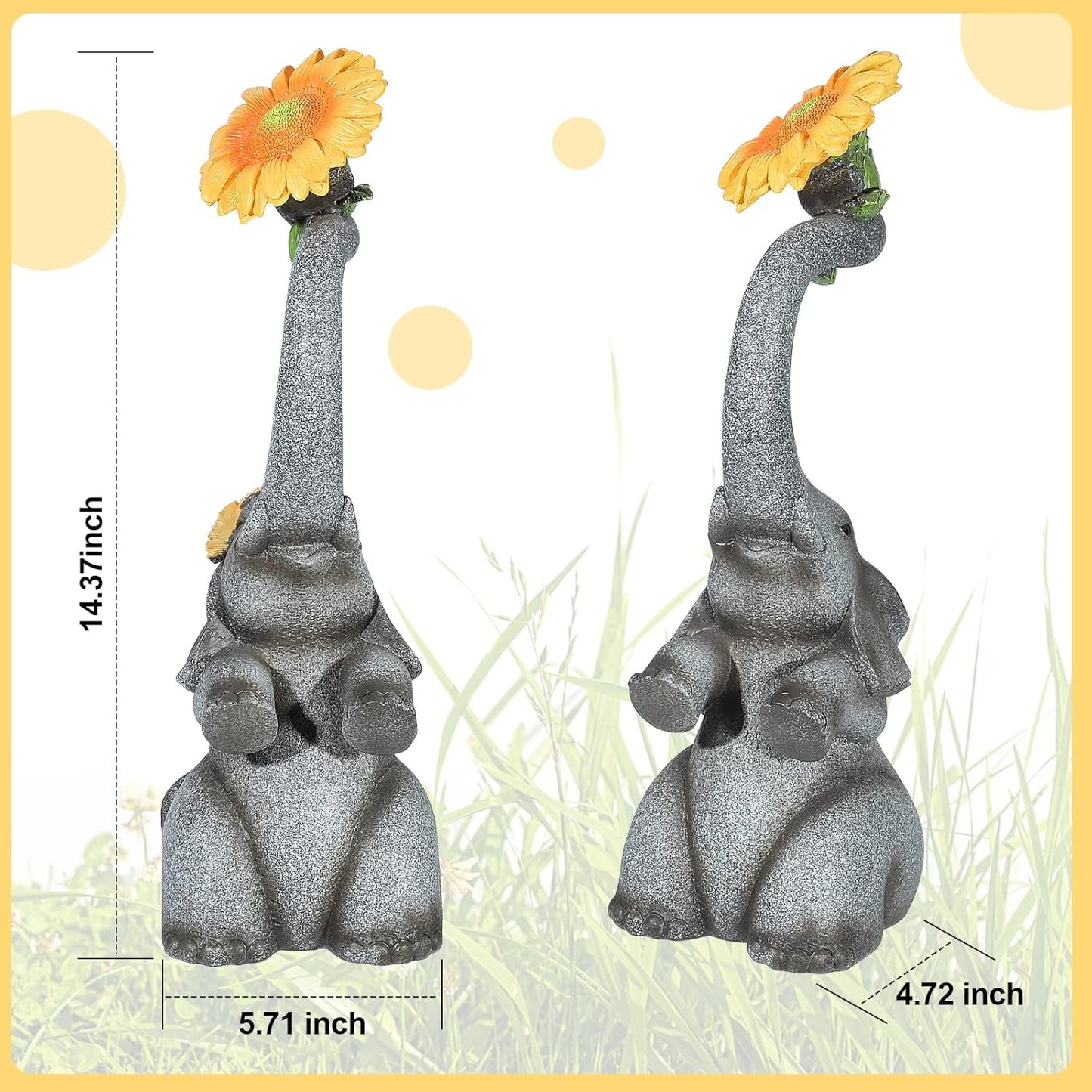 Elephant Sunflower Garden Decor, 14.3" Solar Large Garden Statue, Outdoor Yard Decor, Gifts for Mom, Grandma