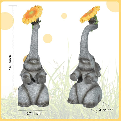 Elephant Sunflower Garden Decor, 14.3" Solar Large Garden Statue, Outdoor Yard Decor, Gifts for Mom, Grandma