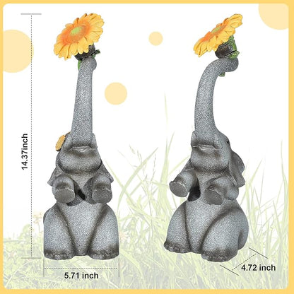 Elephant Sunflower Garden Decor, 14.3" Solar Large Garden Statue, Outdoor Yard Decor, Gifts for Mom, Grandma