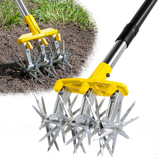 BlumeTrec Rotary Cultivator Garden Tool with Extra-Large Tines, 74-Inch Long Handle Manual Tiller