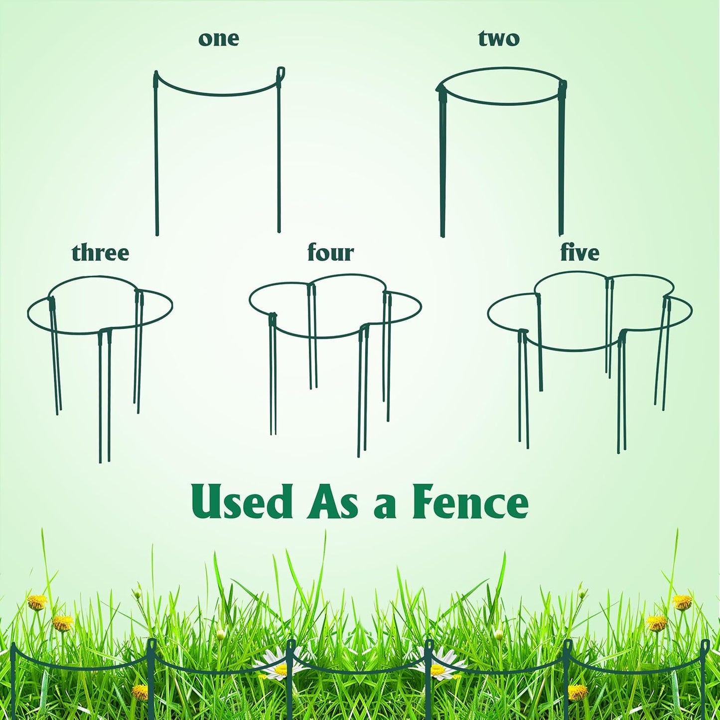 Plant Supports Stakes 6PCS, Half Round Metal Garden Stakes Plant Support For Peony Cages and Supports,Green Plant Support Ring Border for Outdoor Indoor Plants, Hydrangea (10" W x 16" H, 6 PCS)