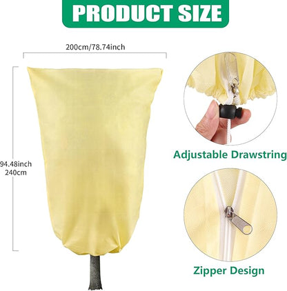 Plant Covers Freeze Protection, 1 Pack 78''× 95'' Beige Frost Cloths Blankets with Zipper Drawstring Shrub Tree Covers for Winter Outdoor Plants Freeze Protection