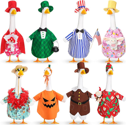 8 Set Seasonal Holiday Goose Outfits Fall Halloween Christmas Summer All Seasons Lawn Porch Goose Clothes Costume for 23" Cement Statue Garden Patio Outdoor Decoration(Boy Style)