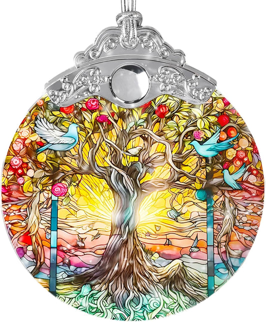 Tree of Life Suncatcher, Jocidea Stained Glass Hanging Decor, Tree of Life Christmas Ornament, Scene Decor, Room Decor, Home Decor, Holiday Party Decor, Christmas Decor