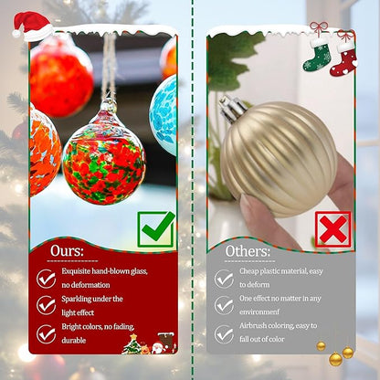 Hand Blown Glass Gazing Balls for Garden Hanging Friendship Balls Christmas Ball Ornaments for Xmas Tree Decoration (Red - A)