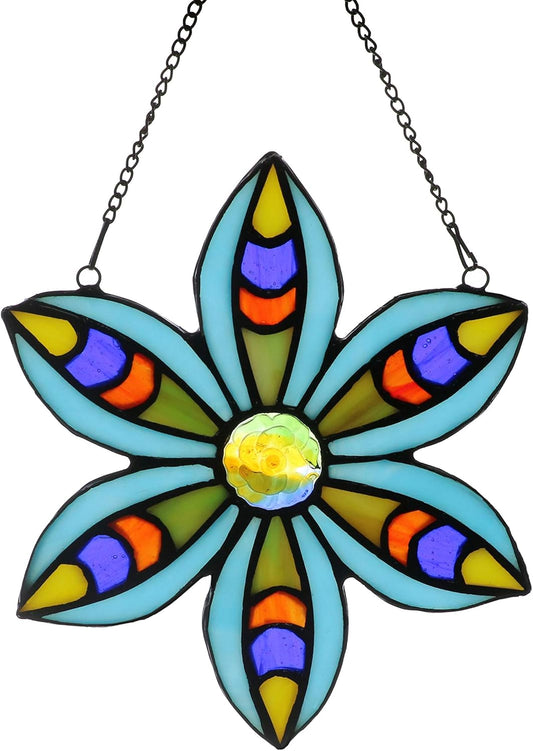 Stained Glass Tiffany Style Flower Window Hangings Sun Catcher (Blue)