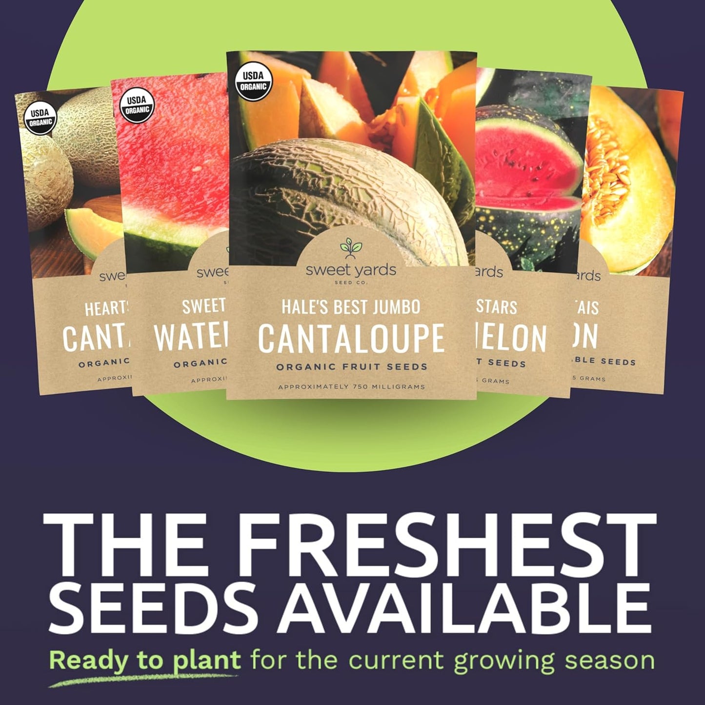 Organic Melon Seeds Variety Pack - 10 Individual Packs - 2025 Season - Sugar Baby, Charentais, Hearts of Gold and More! for Indoor & Outdoor Planting (Non-GMO, Certified Organic)