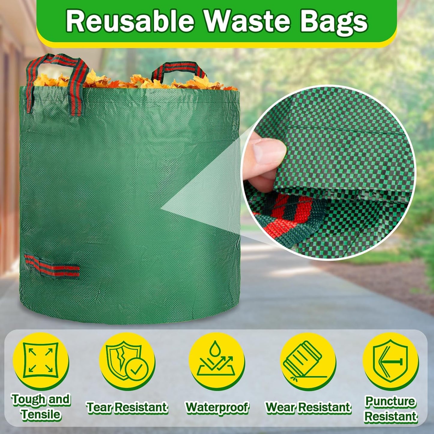 1PC Yard Waste Bag-42 Gallon Trash Bags,Reusable Lawn Leaf Bags,Standable Garden Waste Bags With 4 Handles,Collapsible Gardening Containers for Lawn and Leaf Trash,Weed Bag