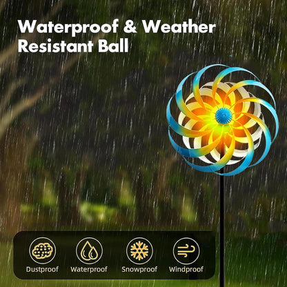 Solar Metal Wind Spinner, Multi-Color Led Lighting Solar Powered Glass Ball Dual Direction for Outdoor Patio Lawn & Garden,Blue(13" W x 75" H)
