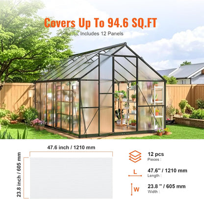 VEVOR 12 Pack Polycarbonate Greenhouse Panels, 2' X 4' X 0.24'' Roof Panels Sheets, Waterproof UV Protected Corrugated Plastic Roofing, Impact Resistance Clear Roofing Sheets for Greenhouse/Garden