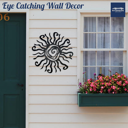 Riverside Designs Wacky Sun Metal Wall Art Indoor/Outdoor Decor - 36" Black Rust Proof Wall Sculpture - Made in USA - Ideal for Bedroom, Garden, Home, Patio and Farmhouse