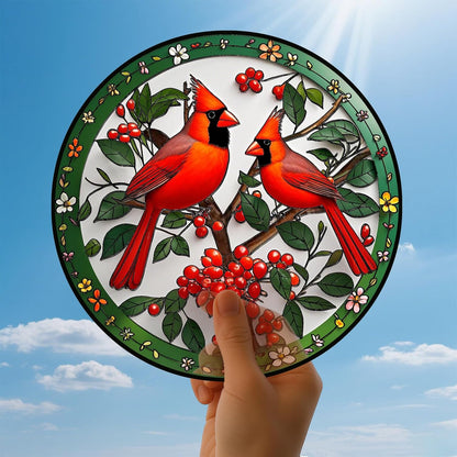 Cardinal Suncatchers for Windows Hanging - 8 in Stained Glass Sun Catchers Indoor Window, Suncatcher Stain Glass Window Hanging for Home Decor Wall Art, Gifts for Holiday