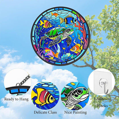 Sea Turtle Suncatchers for Windows Hanging - 8 in Stained Glass Sun Catchers Indoor Window, Suncatcher Stain Glass Window Hanging for Home Decor, Gifts for Holiday or Wall Art