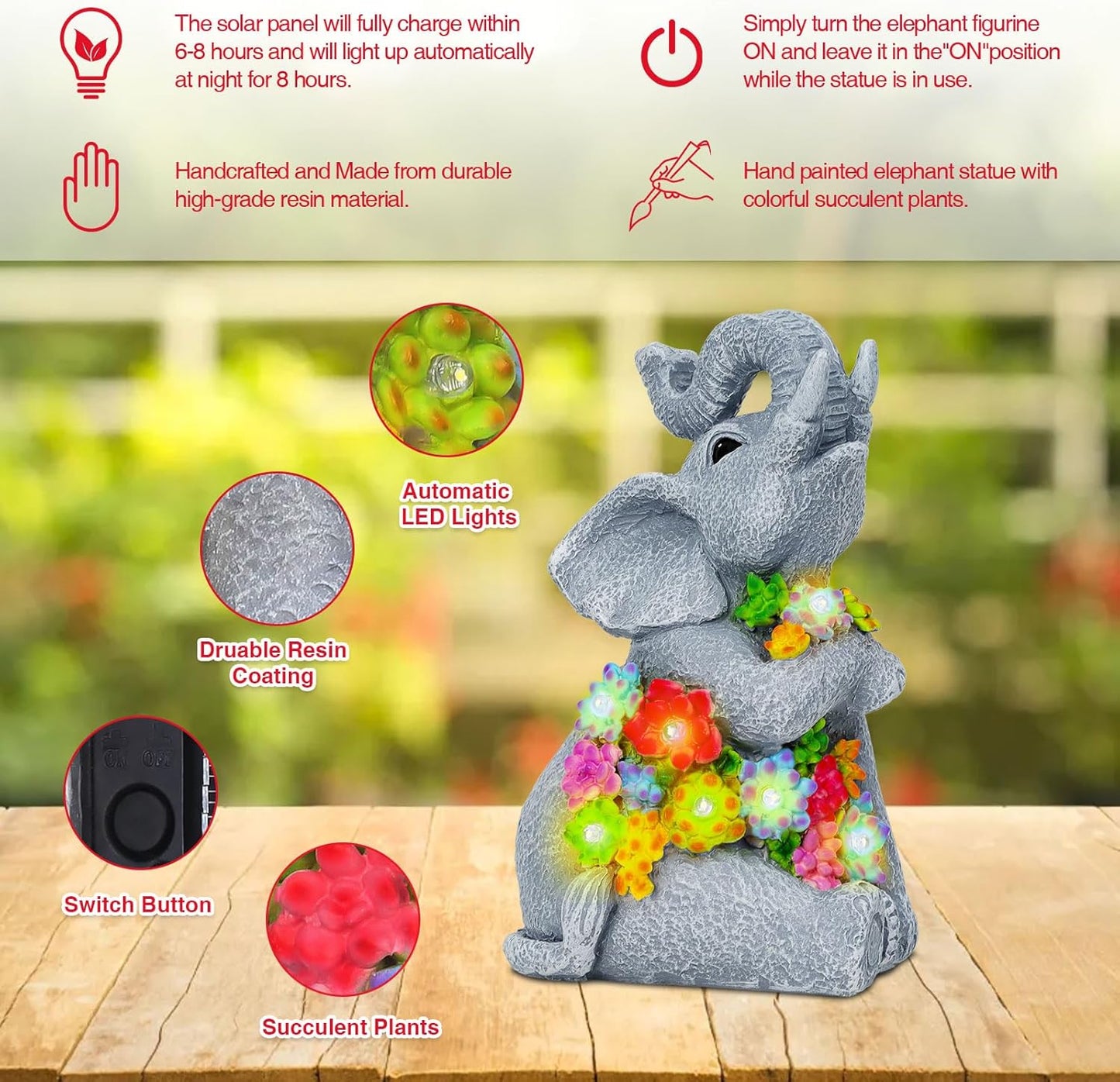 Womens Gifts Solar Statues for Garden Decor, Outdoor Elephant Sculptures for Clearance Lights for Outside Lawn Ornaments Porch Patio Balcony Yard Home Birthday Gifts for Mom Grandma Women