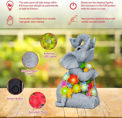 Womens Gifts Solar Statues for Garden Decor, Outdoor Elephant Sculptures for Clearance Lights for Outside Lawn Ornaments Porch Patio Balcony Yard Home Birthday Gifts for Mom Grandma Women