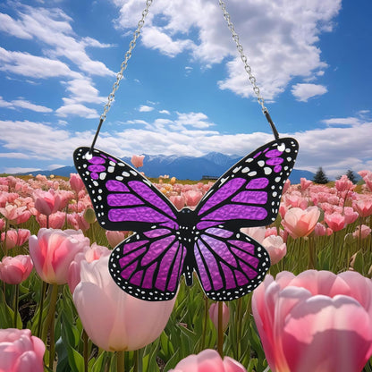 Butterfly Stained Glass Window Hanging Purple Butterfly Suncatcher, Butterfly Ornaments Gift for Mom, Women, Mother's Day