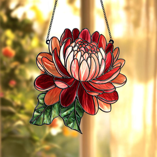 Dahlia August Flower Acrylic Suncatcher Stained Glass Effect Window Car Hanging Christmas Ornament