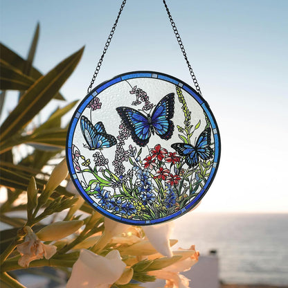 Lager Butterfly Suncatchers for Windows, Butterfly Stained Glass Window Hanging，7.9 inch