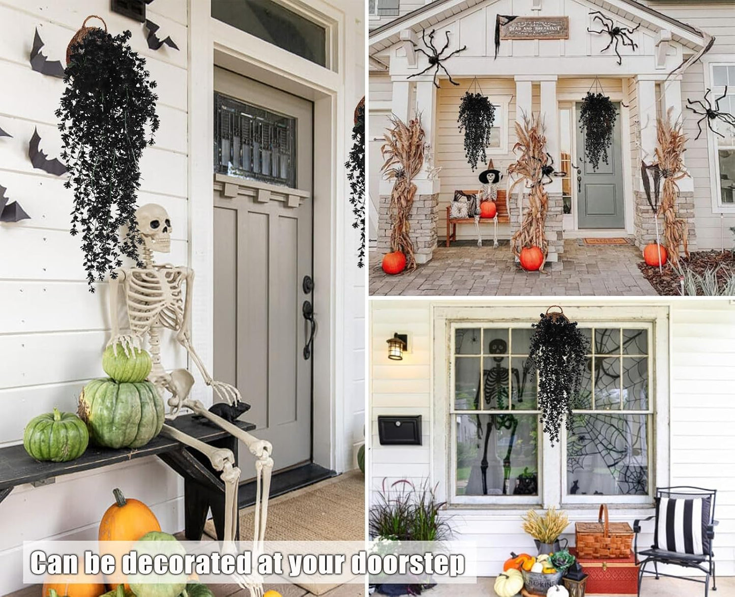 Black Hanging Flowers Faux Hanging Plants Black Artificial Hanging Plant Fake Greenery Faux UV Resistant Hanging Vines Plant for Indoor Outdoor Wedding Halloween Party Fall Wall Room Door Decor