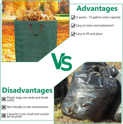 6 Pack 72 Gallons Reusable Garden Waste Bags with Coated Gloves, Heavy Duty Leaf Bags 4 Handles Lawn Yard Bags for Loading Leaf,Trash,Yard Waste Bags (H30" X D26")