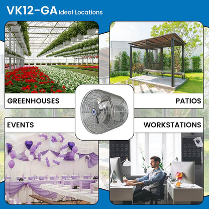 Schaefer VK12-GA VersaKool Air Circulator Fan, Ceiling Wall Mount & Aluminum Blade, 1470 CFM, 1/10 hp, Energy-Efficient Commercial Fan for Patio, Garage, Industrial & Workshop (Silver)