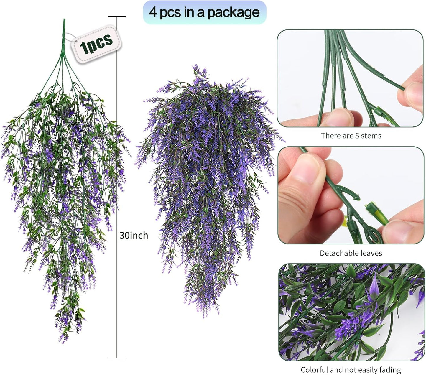 SJL Hanging Flowers Fake Hanging Plants Artificial Greenery UV Resistant Artificial Outdoor Plants Lavender Flower Faux Vines Fake Ivy Greenery for Bathroom Home Wall Bedroom Office Decor (Purple)