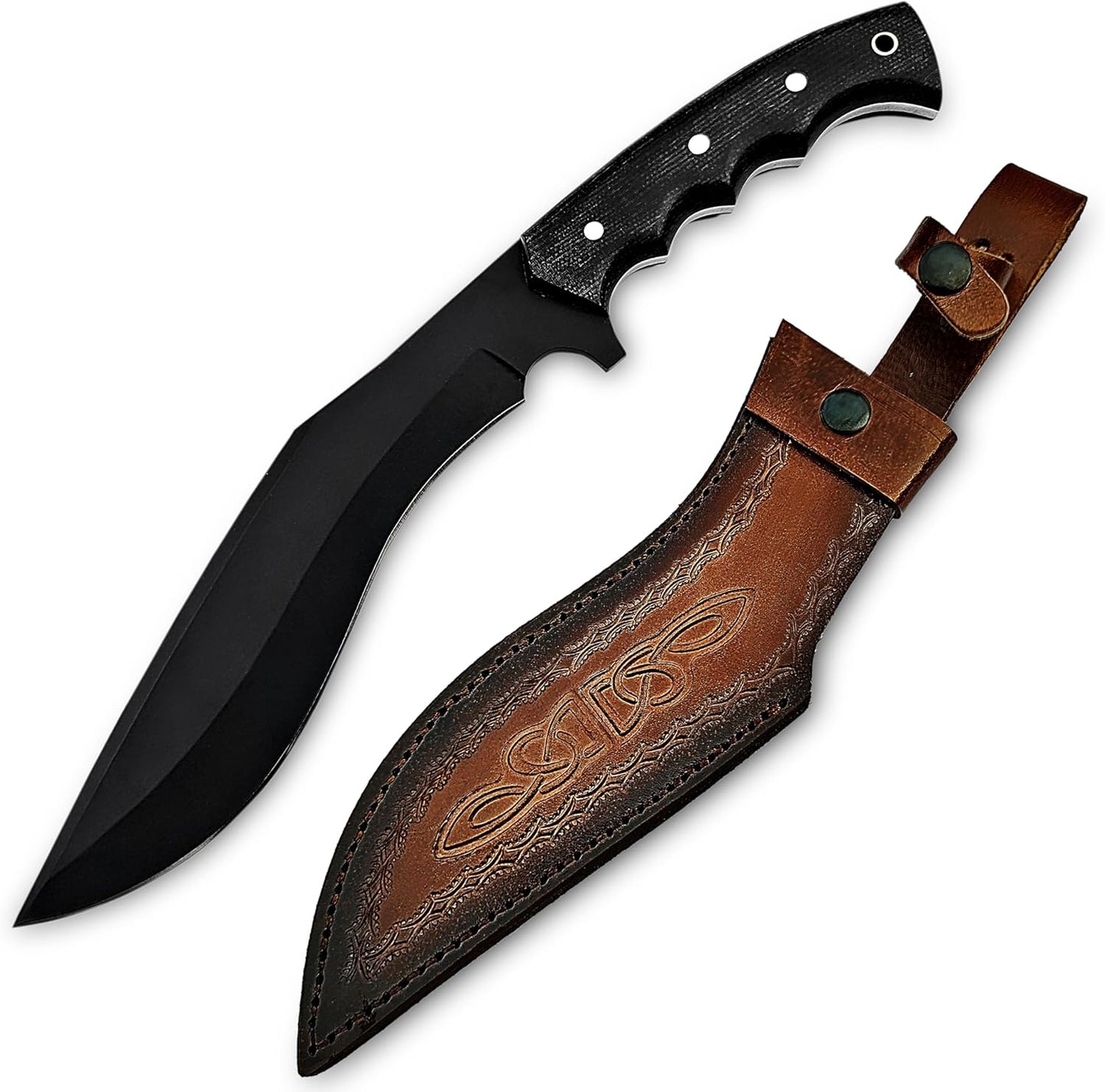 Poshland Handmade Kukri Knife with D2 Steel Blade, Durable G10 Handle, Premium Leather Sheath, Ideal for Carving, Hunting, Outdoor Use, and Gift for Adults