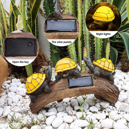 pearlstar Solar Outdoor Statues Turtle on Log Yard Decor Waterproof Figurine Light Garden Decorations Lawn Ornaments for Patio Backyard Gift for Mom Woman Grandma Lovers
