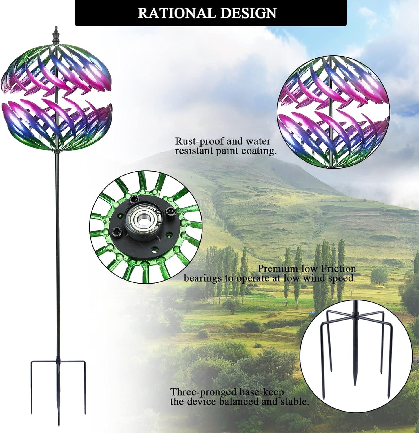 MUMTOP Wind Spinner 360 Degrees Double Steel Metal Wind Sculpture Ball Spinners for Decorating Your Patio, Lawn & Garden