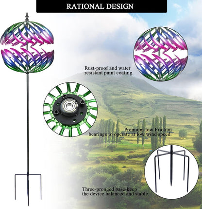 MUMTOP Wind Spinner 360 Degrees Double Steel Metal Wind Sculpture Ball Spinners for Decorating Your Patio, Lawn & Garden