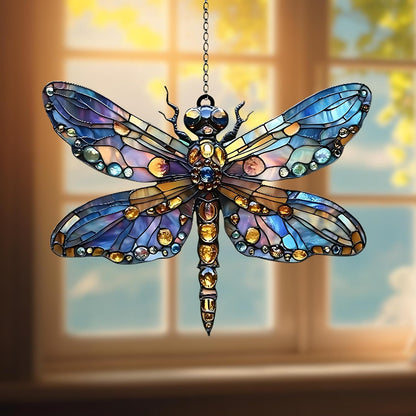 Boho Dragonfly Acrylic Suncatcher Stained Glass Effect Window Car Hanging Christmas Ornament Indoor Outdoor Decor Garden Sun Catcher Panel for Dragonfly Lover for Women Mom Grandma