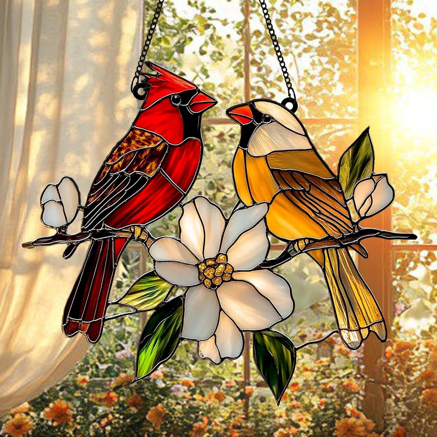 Cardinal Acrylic Suncatcher in Moonlight Window Hanging Valentines Gift Sympathy Gift for Nature Lovers