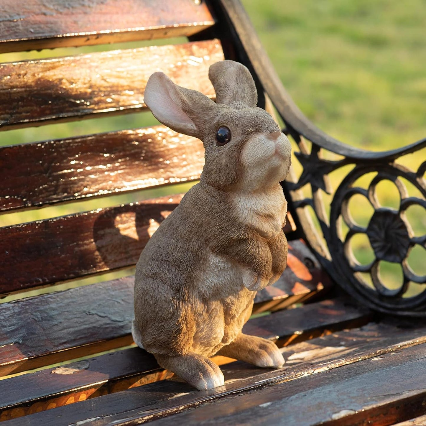 Vivid Rabbit Sculpture - Realistic Fine Resin Sculpture, Suitable for Outdoor Courtyards and Courtyards Natural Themed Garden Decorations, Easter Spring Home Decor 9.5inch