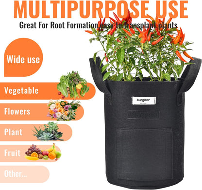 Sungmor 3PC Large Fabric Pots, Grow Bags for Plants 10 Gallon Patio Garden Bags Cloth Pots, Heavy Duty Thick Non Woven Planters Flower Pots Gardening Planting Bags for Flowers Vegetables Pepper Plants