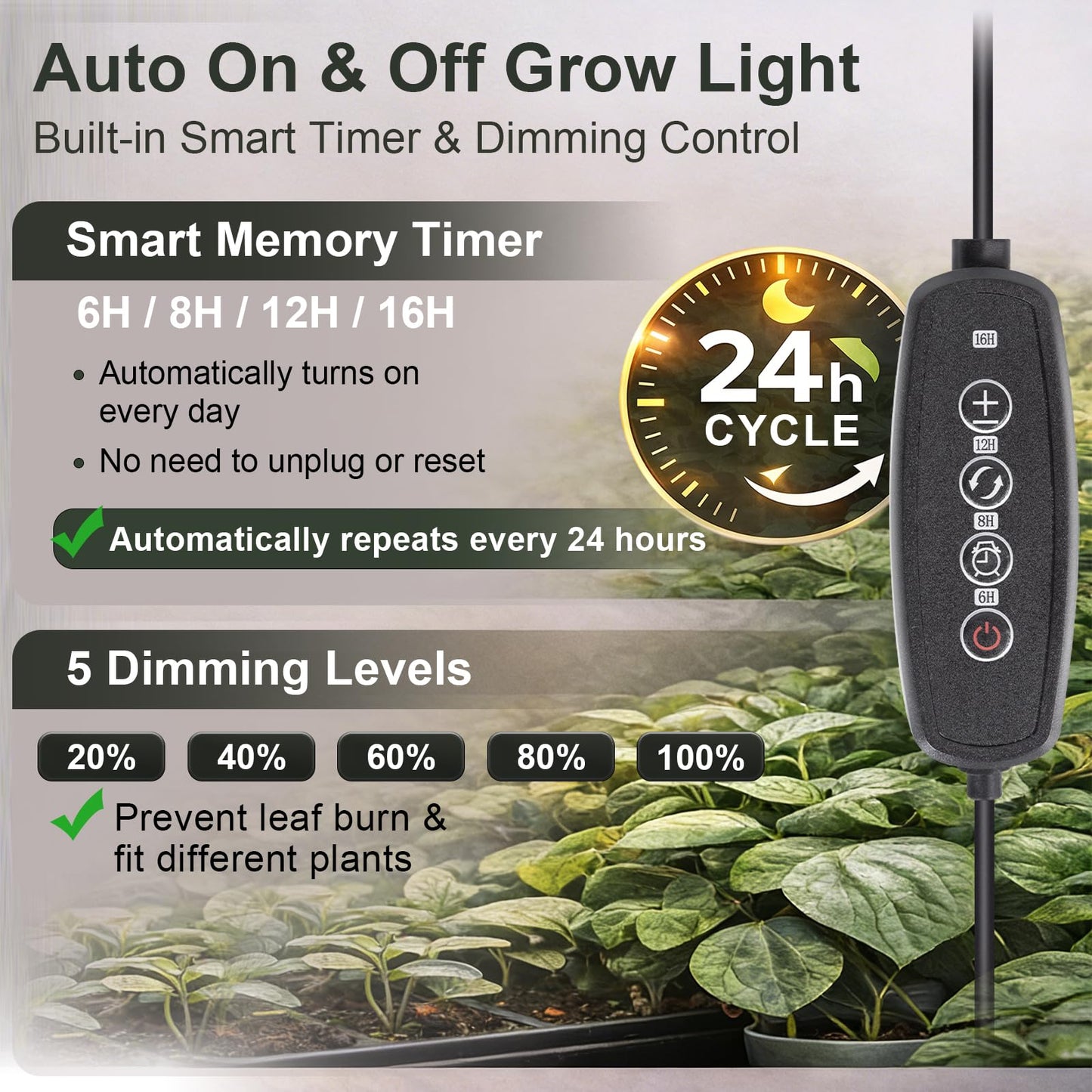 LBW Grow Light with Stand for Indoor Plants, Adjustable Height up to 68", Full Spectrum Grow Light