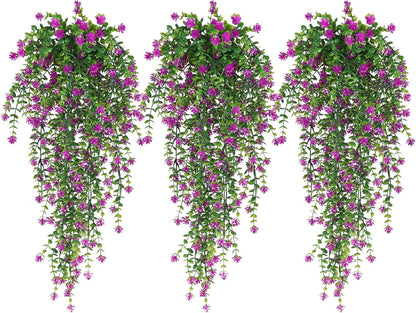 RECUTMS Artificial Fake Hanging Eucalyptus Plants Vine Hanging Plant Outdoor UV Resistant Plastic Plants Artificial Greenery for Bedroom Wall Decor Wedding Party Room Aesthetic Stuff(Fuchsia)