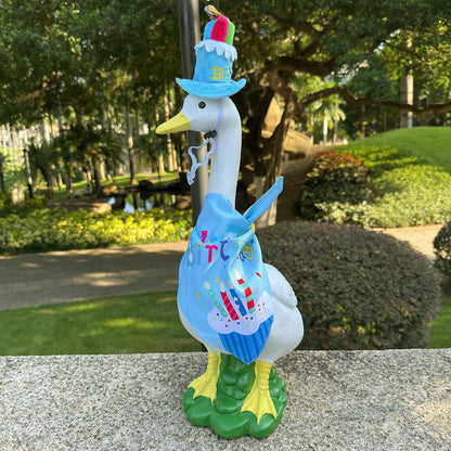 Porch Goose Statue Wear Clothing Outfit-20"High Large Garden Goose Decor Wear Birthday Clothes, Big Resin Duck Sculpture, Yard Goose with Birthday Costume Decorations for Girl/Boy Indoor&Outdoor Party