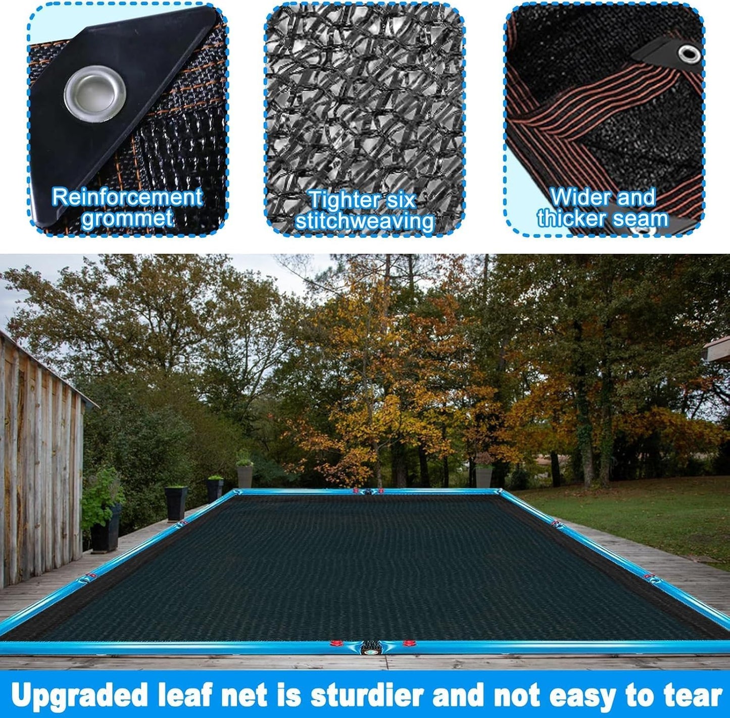 18 x 36 Ft Pool Leaf Net Cover- Thicken Rectangle Leaf Netting for Inground and Above Ground Swimming Pools Cover with Reinforced Gromments,Winter Above Ground Pool Screen Cover, Catching Leaves
