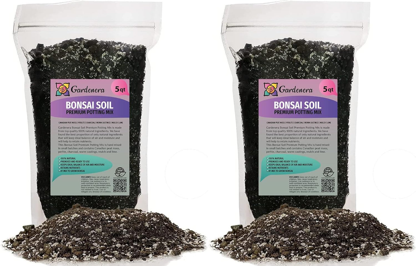 Premium Bonsai Soil Potting Mix by Gardenera - 10 Quart- Crafted with Canadian Peat Moss and Perlite for Optimal Bonsai Health (2 Bags of 5 Quart)