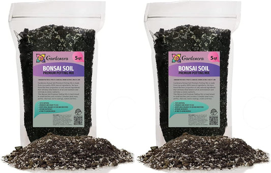 Premium Bonsai Soil Potting Mix by Gardenera - 10 Quart- Crafted with Canadian Peat Moss and Perlite for Optimal Bonsai Health (2 Bags of 5 Quart)