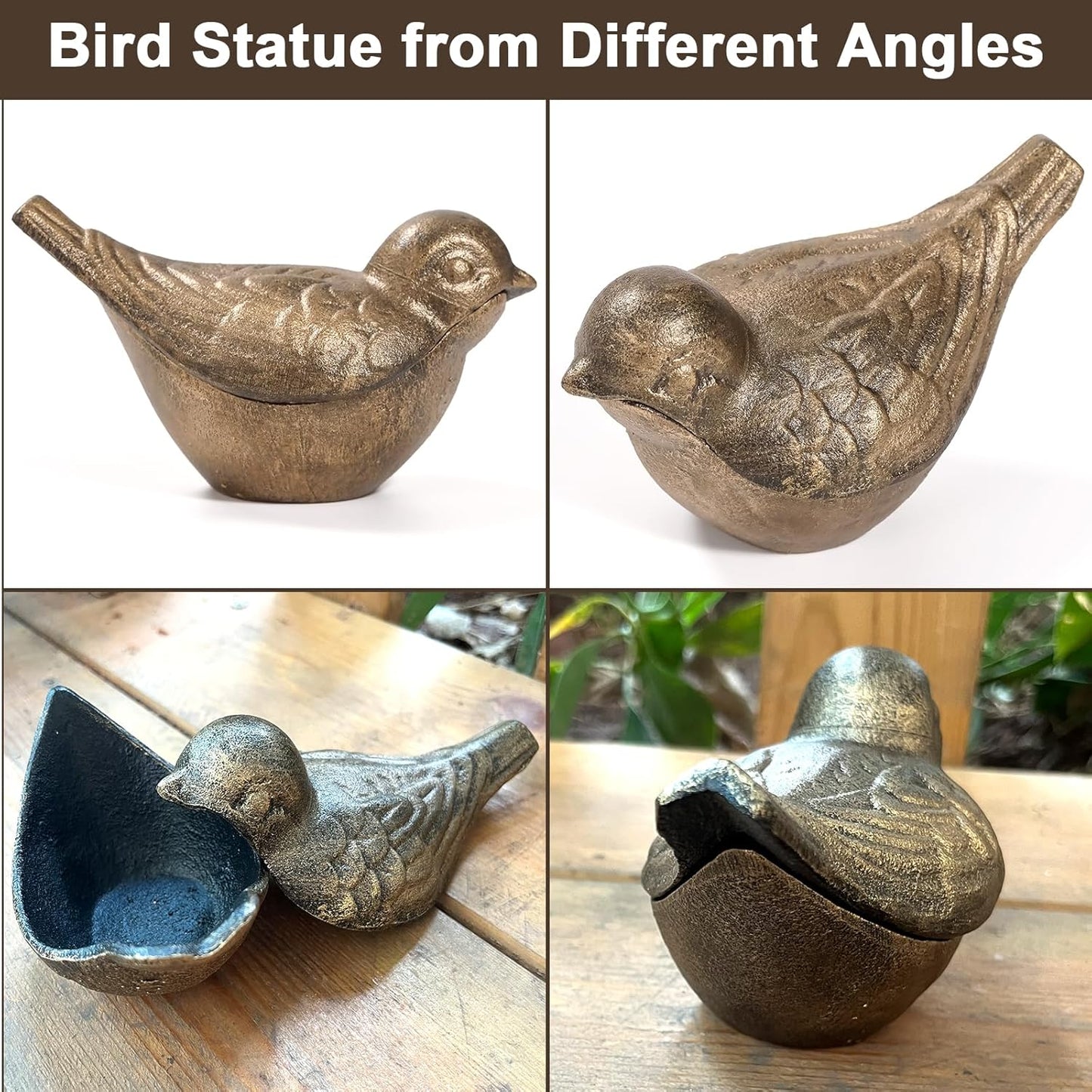 Bird Key Hiders Outside, Cast Iron Outdoor Hidden Keys Holder, Hide a Key Bird Statue, Antique Gold Keys Hider for Indoor Garden Yard Patio Decor